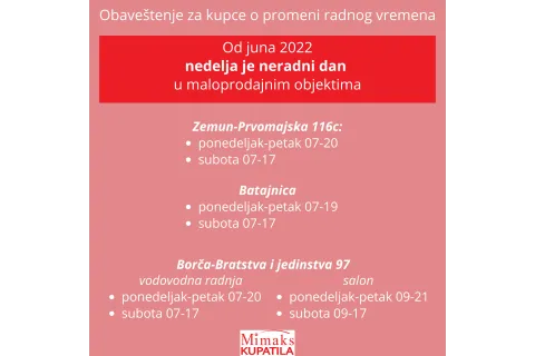 Info o promeni radnog vremena maloprodajnih objekata: Radno vreme