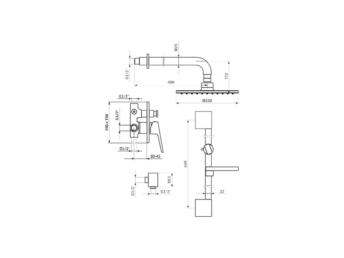 Stolz Uzidna Baterija Sa Zidnim Tusem D.220Mm I Zidnom Sipkom 131602 