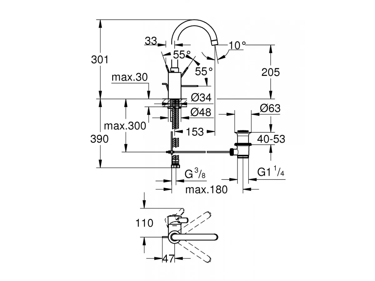 GROHE EUROSMART COSMOPOLITAN LAVABO L 32830001 