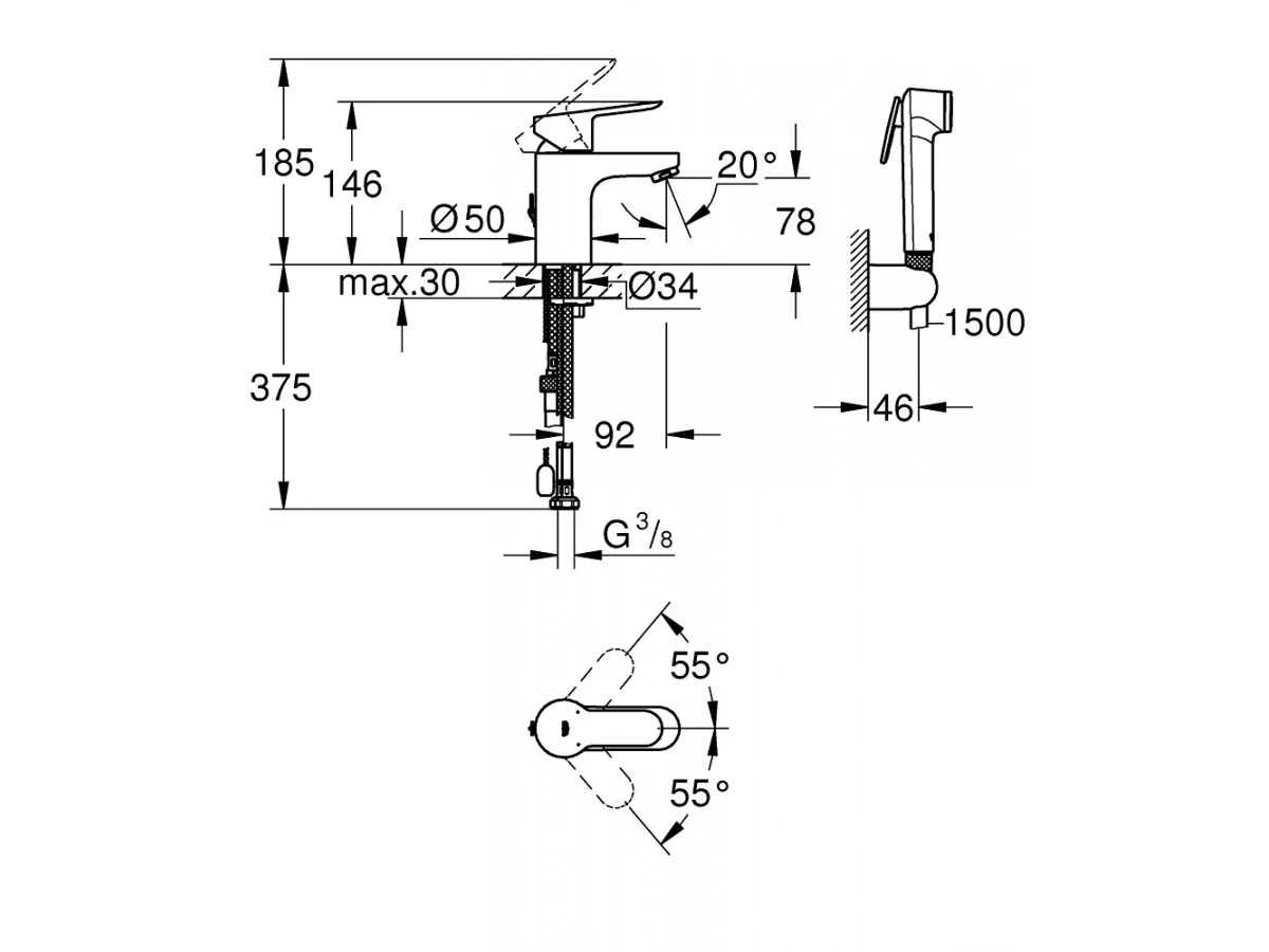 GROHE BAUEDGE LAVABO S HYGIENIC 23757000 