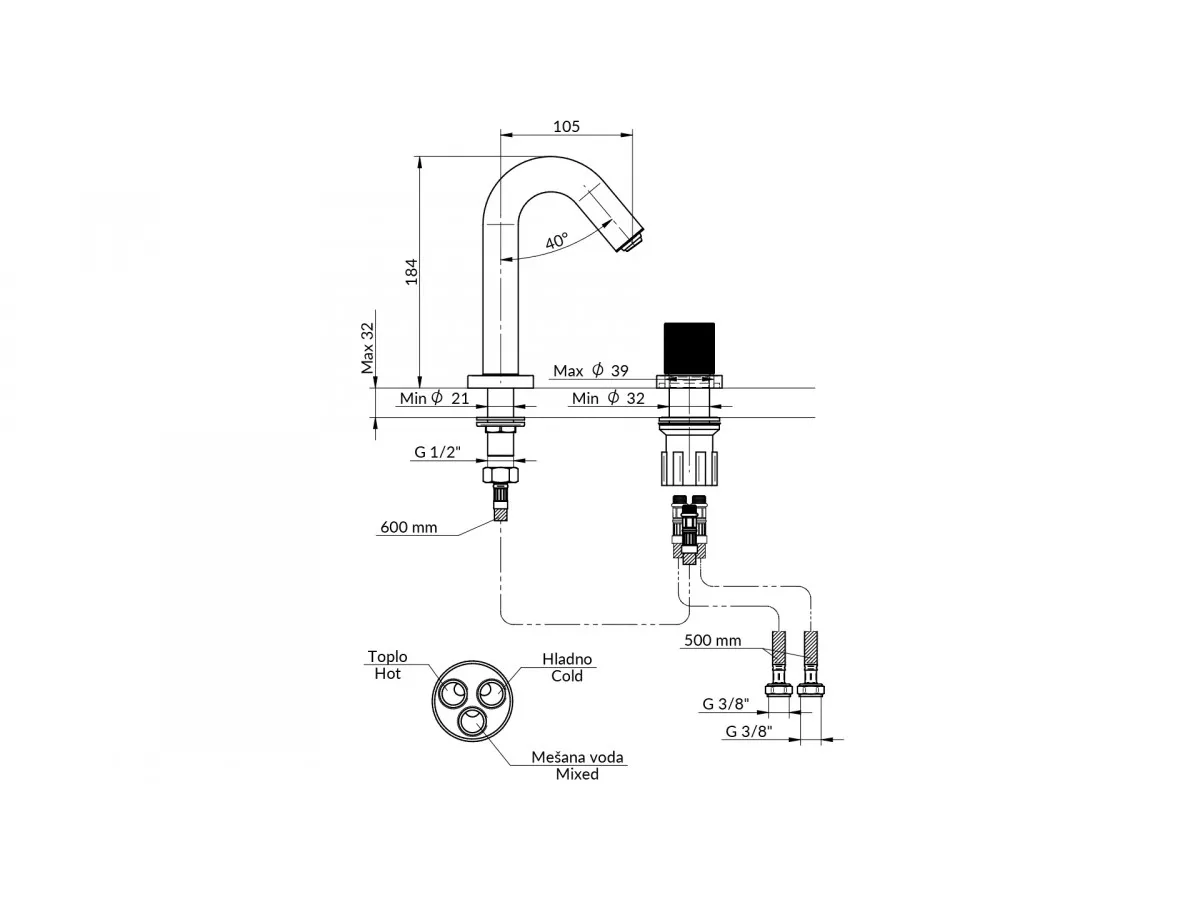 Stolz S2 Black Baterija Podgradna Za Lavabo Jednoručna 230401B 