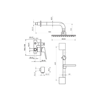 Stolz Uzidna Baterija Sa Zidnim Tusem D.220Mm I Zidnom Sipkom 131602 