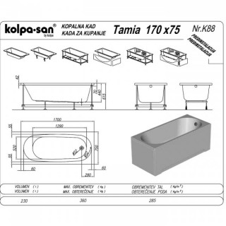 KOLPA TAMIA 170x75 UN ugradna (univerzalna) kada - 749980 