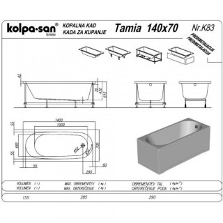 KOLPA TAMIA 150x70 UN ugradna (univerzalna) kada - 755310 