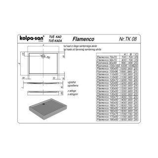 KOLPA FLAMENCO 180x80/O sa oblogom i postoljem, četvrtasta tus kada (bez sifona) - 534750 