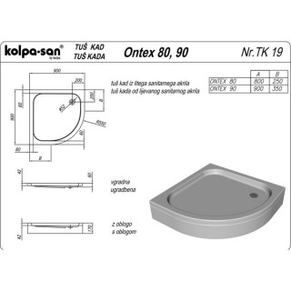 KOLPA ONTEX 90 ugradna, polukružna tus kada (bez postolja i sifona) - 754880 