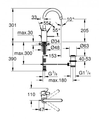 GROHE EUROSMART COSMOPOLITAN LAVABO L 32830001 