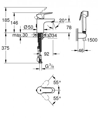 GROHE BAUEDGE LAVABO S HYGIENIC 23757000 