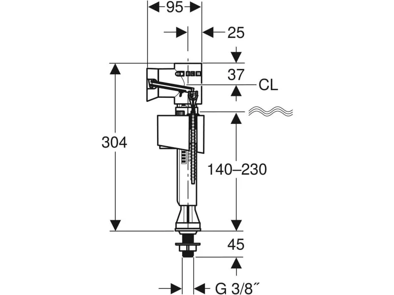 GEBERIT Plovak Vertikalni 3/8 Impuls Basic 330 Donji  136.727.00.1 