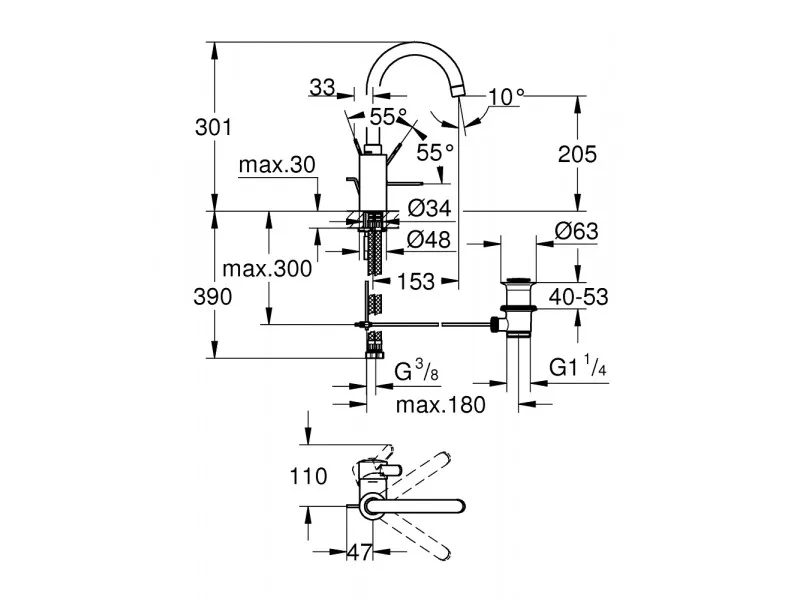 GROHE EUROSMART COSMOPOLITAN LAVABO L 32830001 