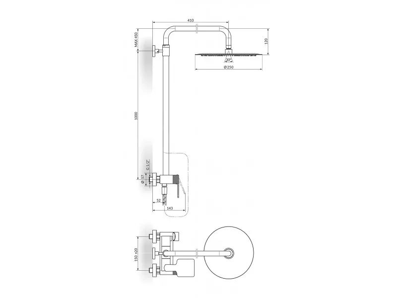 Stolz S2 Gold Baterija Za Tus Kadu Sa Usponskim Tusem D.250Mm 237251G 