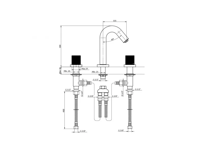 Stolz S2 Black Baterija Podgradna Za Lavabo Dvoručna 230301B 