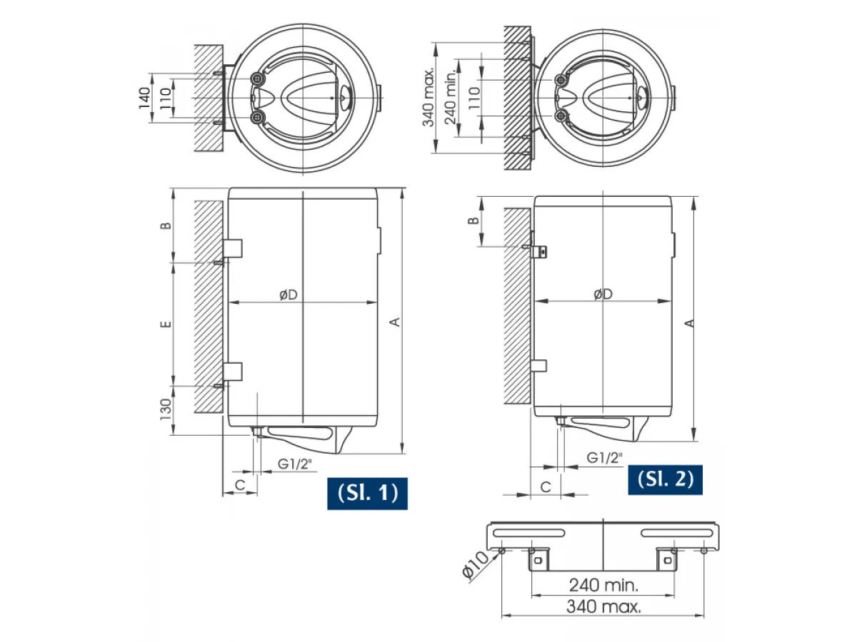 ELIT BOJLER TALAS S 60L SLIM - PROHROM (980x360mm/2000W) 