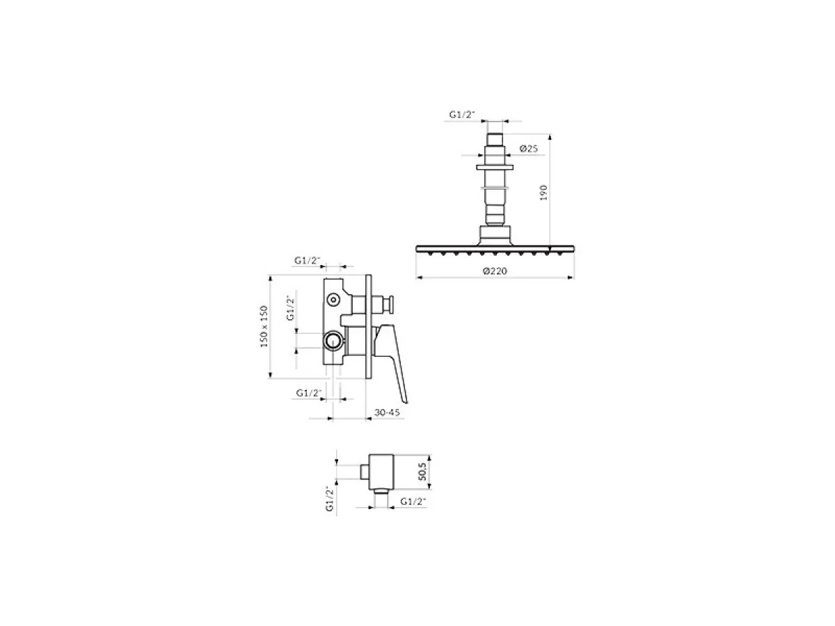 Stolz Uzidna Baterija Sa Plafonskim Tusem D.220Mm I Rucnim Tusem 131603 