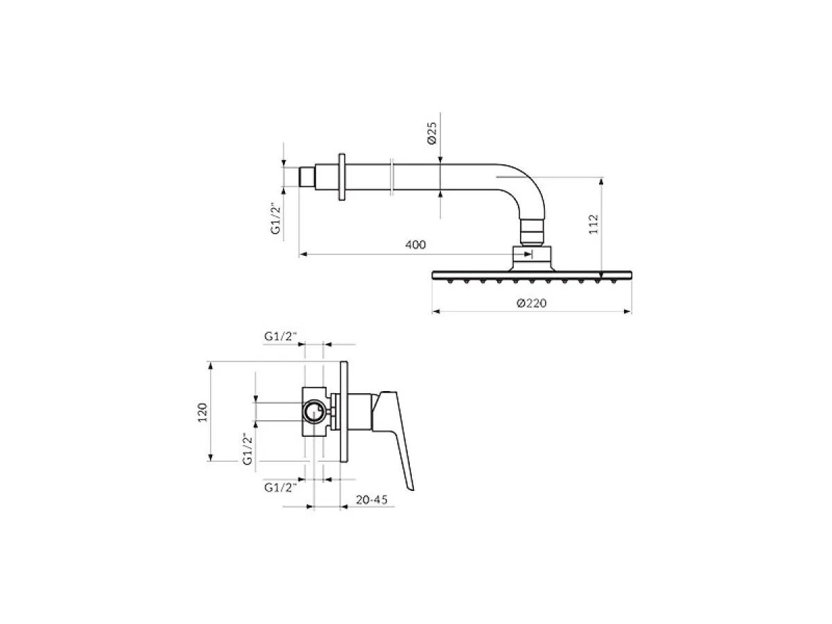 Stolz Uzidna Baterija Sa Zidnim Tusem D.220Mm 131101 