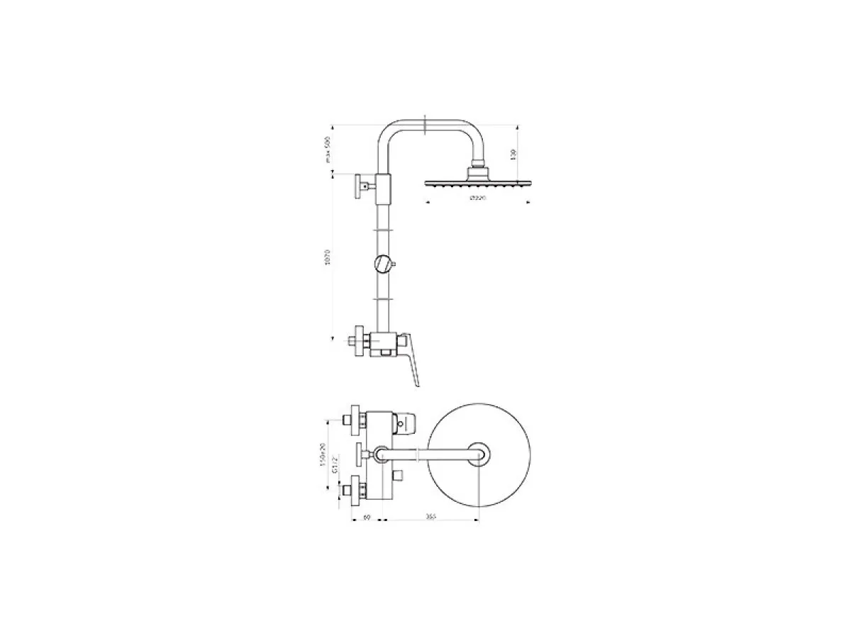 Stolz White Baterija Za Tus Kadu Sa Usponskim Tusem D.220Mm 137251W 