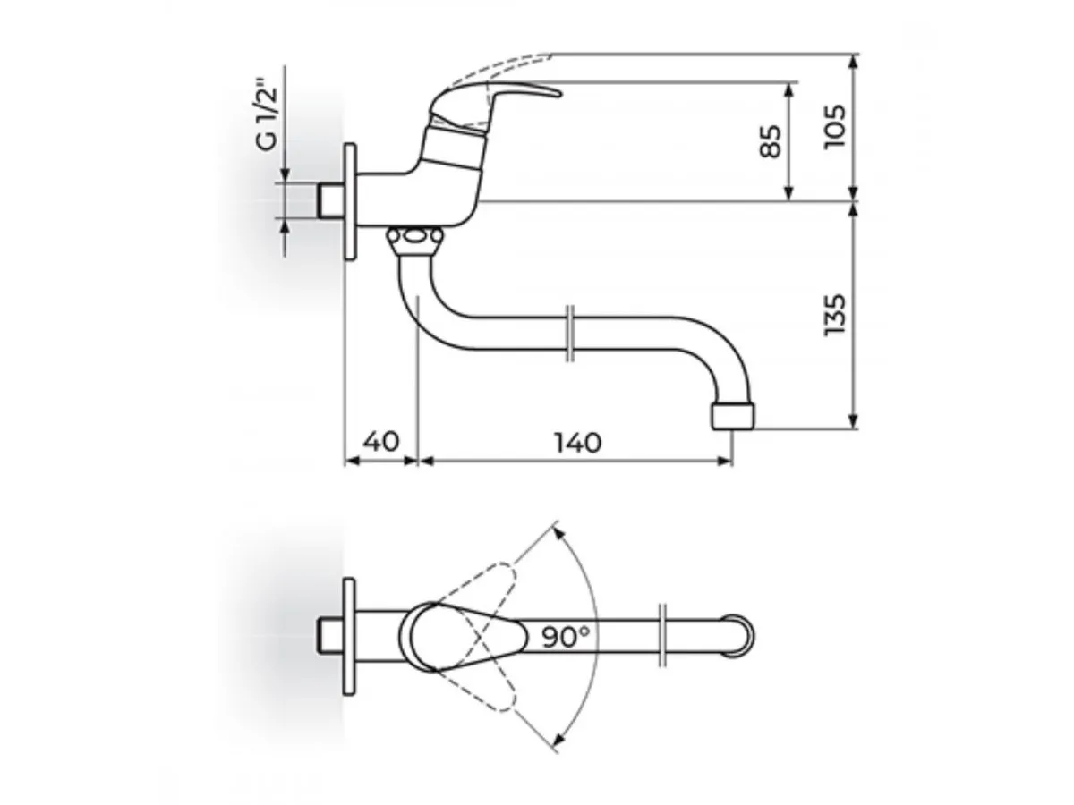 Rosan Jednorucni Ventil Za Jednu Vodu, Cevni Izliv 140 Mm Jp523014 