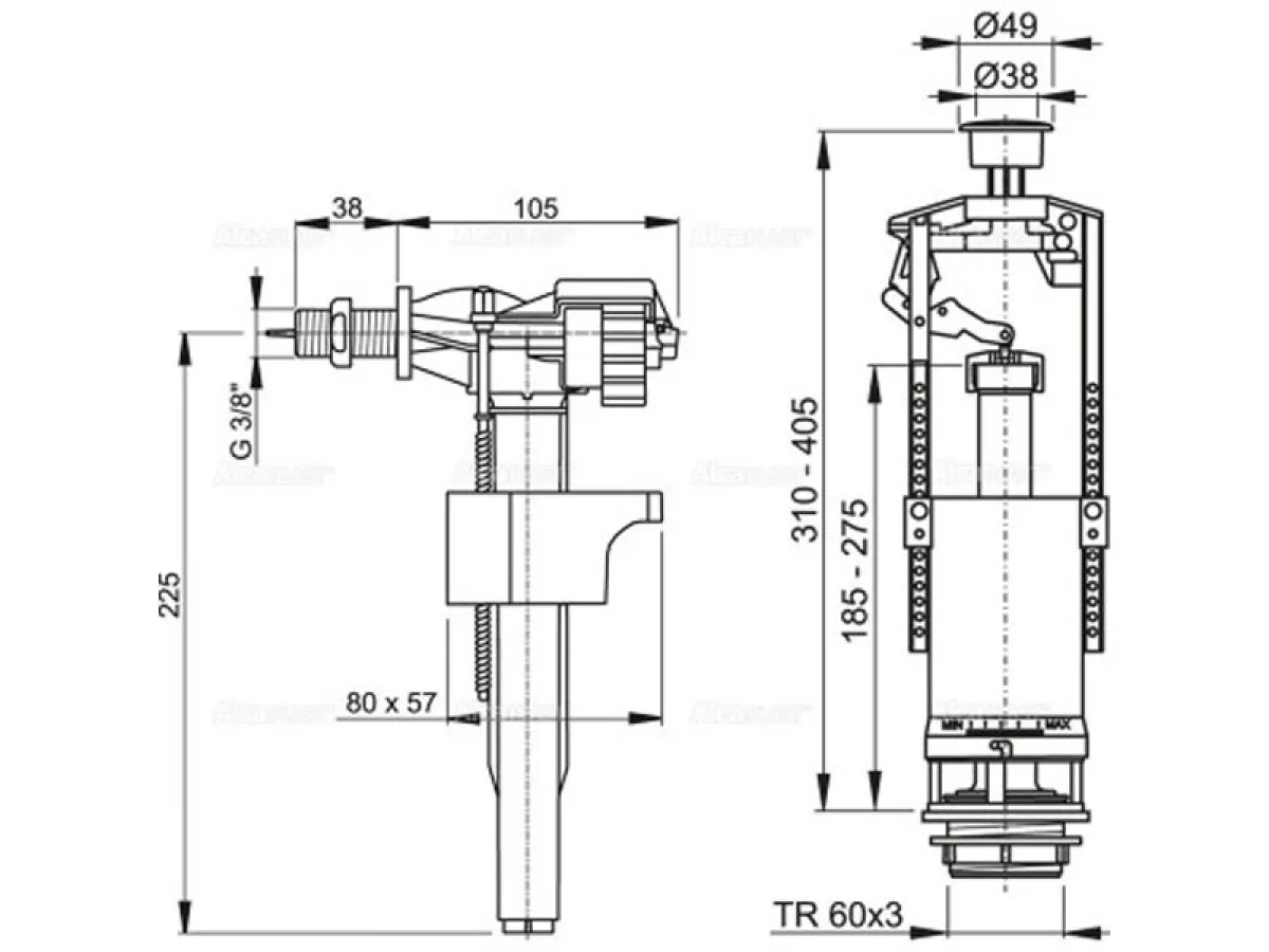 ALCA KOMPLET ZA MONO BLOK HORIZONTALNA 3/8 horizonzalni, PP navoj (SA2000-3/8) 