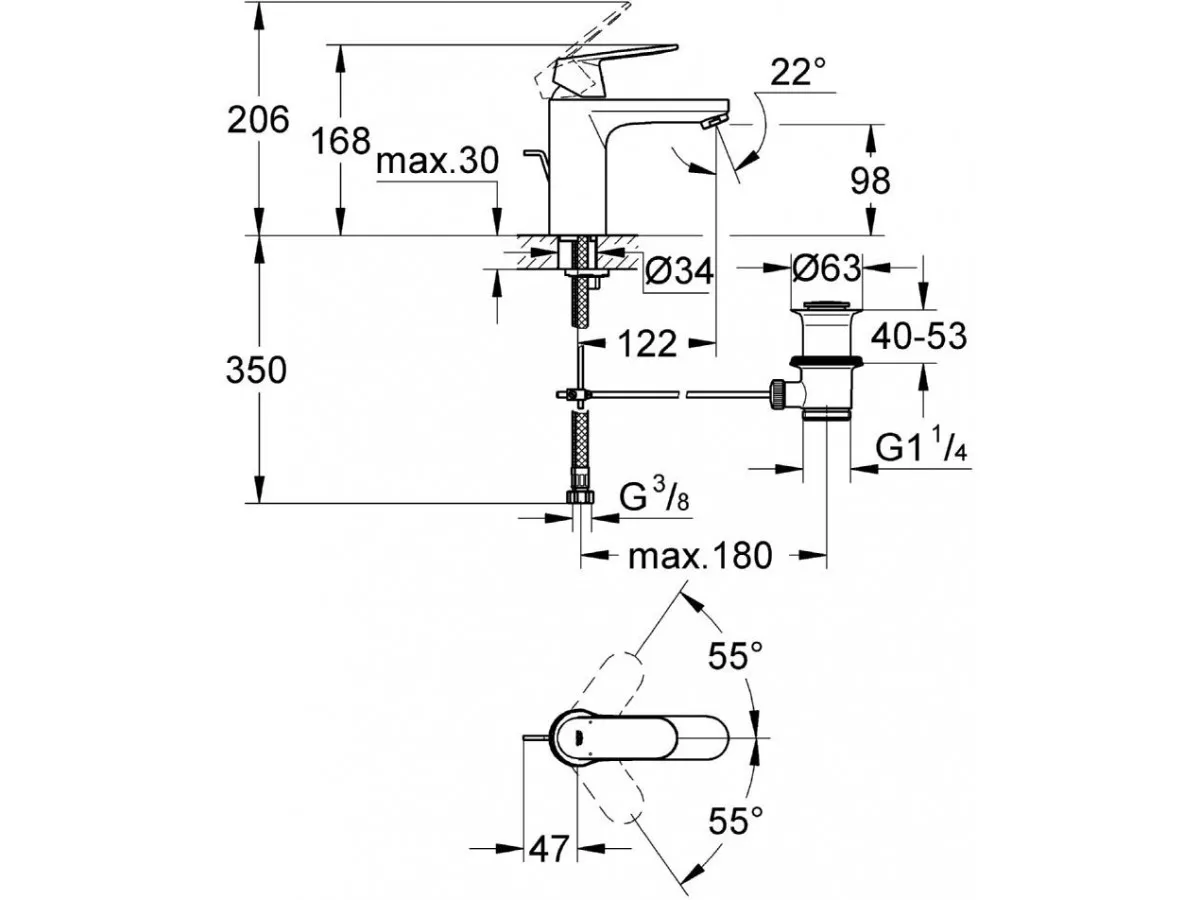 GROHE EUROSMART COSMOPOLITAN LAVABO M 23325000 