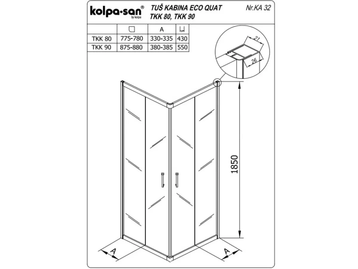 KOLPA ECO QUAT TKK 80/K SILVER 5 mm SILVER/PROVIDNO h=185 - 538550 