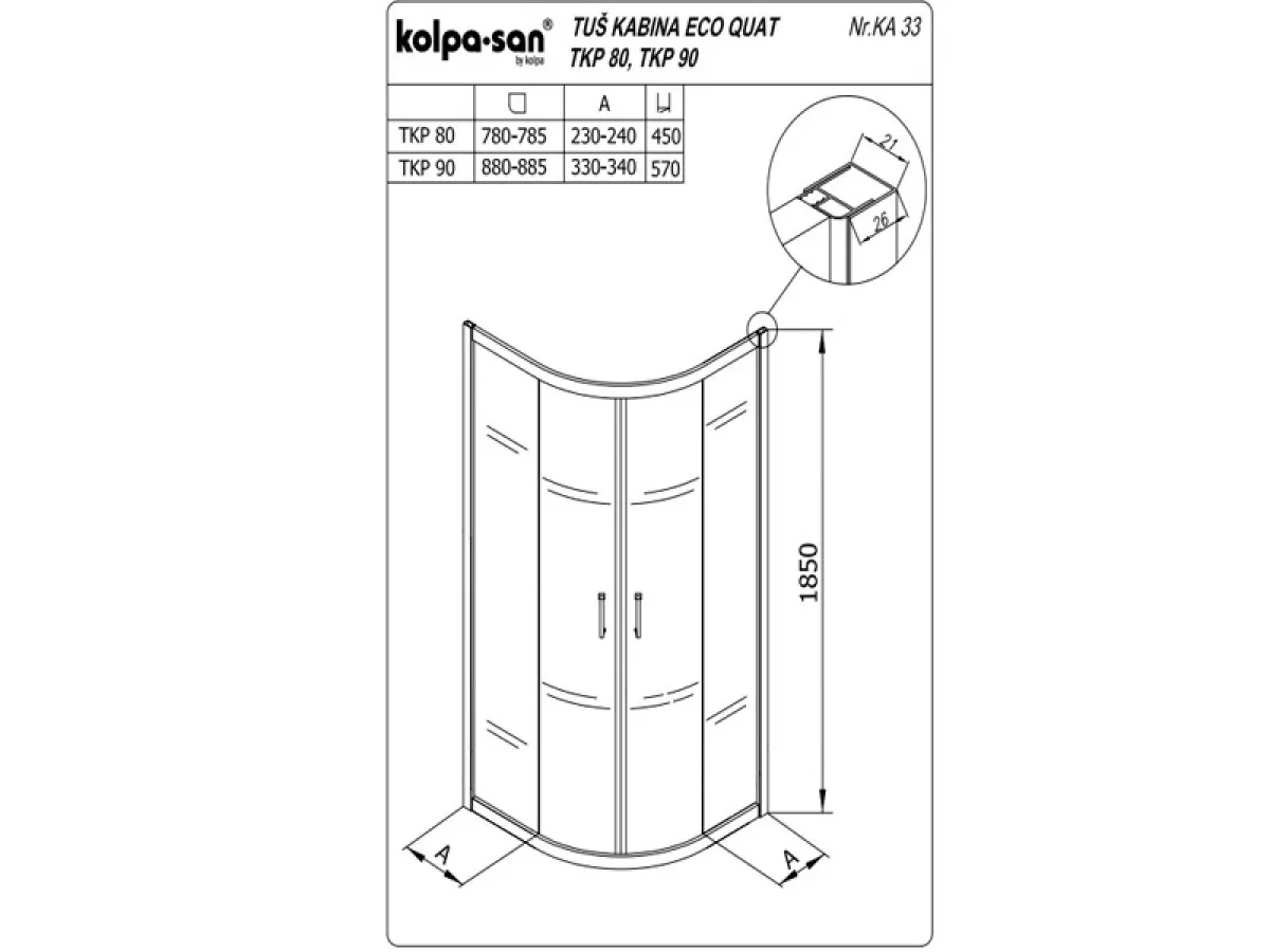 KOLPA ECO QUAT TKP 80/K SILVER 5 mm SILVER/PROVIDNO h=185 - 538570 