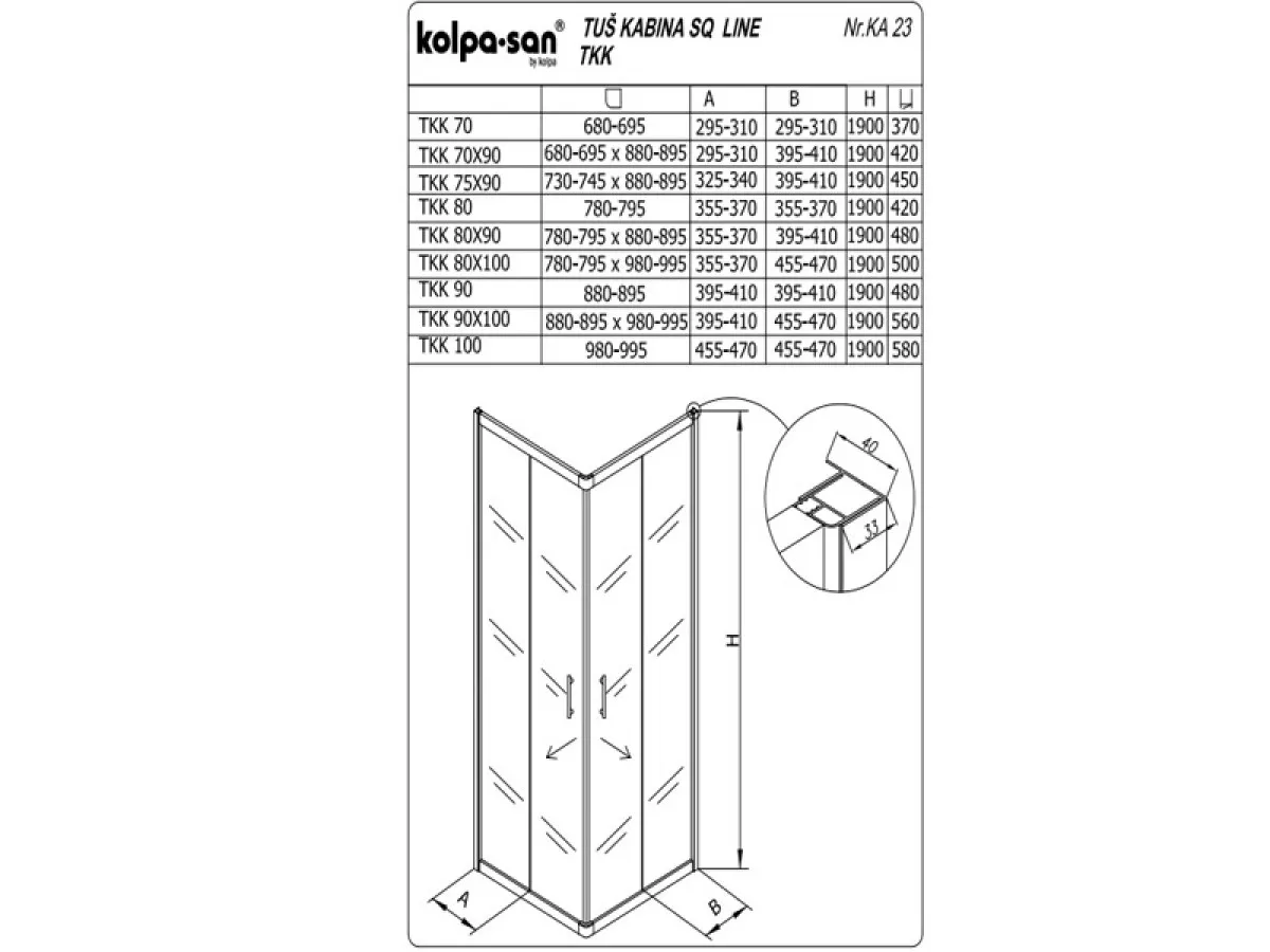 KOLPA SQ line TKK 70x70 S/K SILVER 5/6 mm SILVER/PROVIDNO h=190 - 512660 