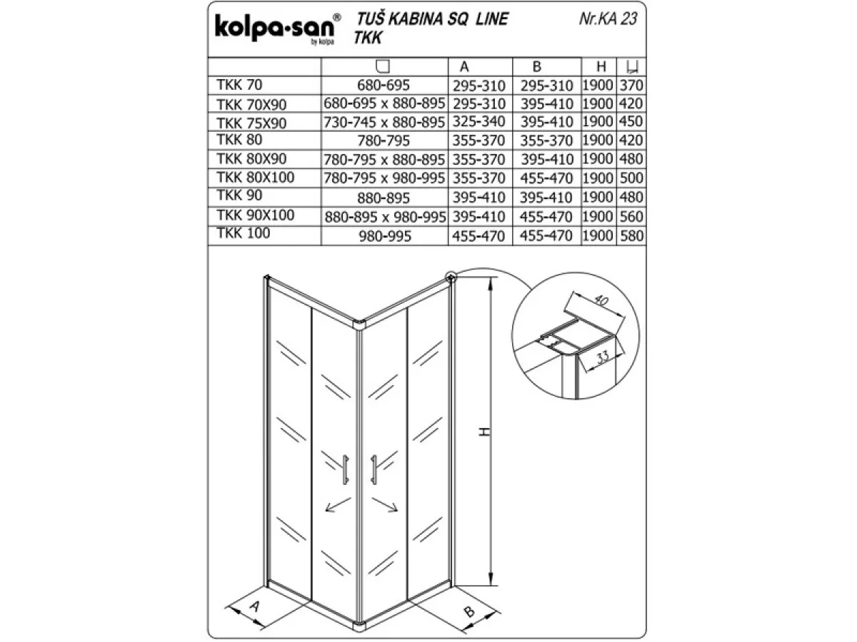 KOLPA SQ line TKK 80 S/K BELA 5/6 mm BELA/PROVIDNO h=190 - 510990 