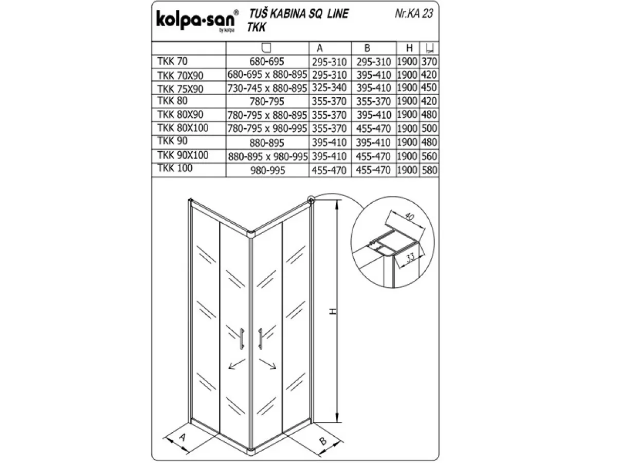 KOLPA SQ line TKK 100 S/CH SILER 5/6 mm SILVER/CINCILA h=190 - 511180 