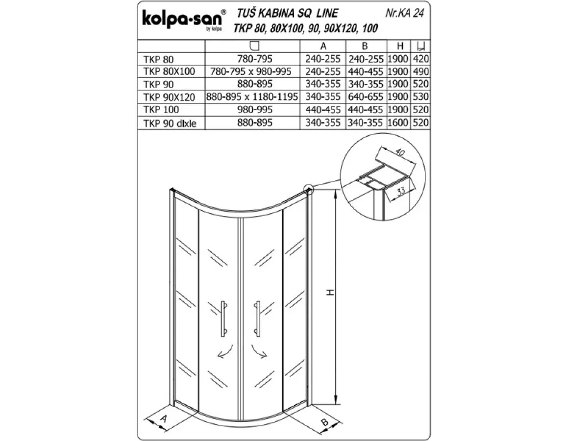 KOLPA SQ line TKP 80 S/K SILVER 5/6 mm SILVER/PROVIDNO h=190 - 511080 