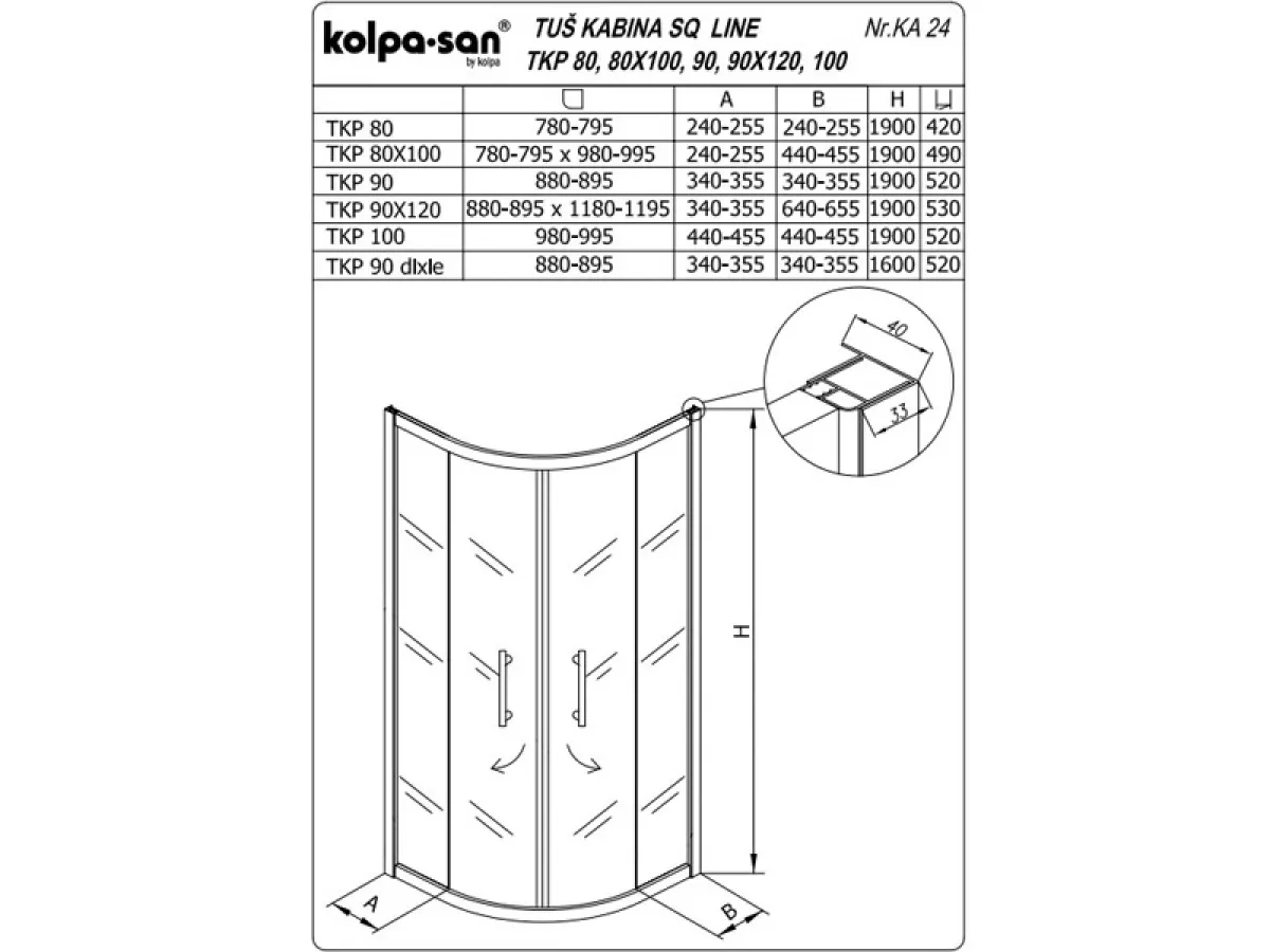 KOLPA SQ line TKP 90 S/CH SILVER 5/6 mm SILVER/CINCILA h=190 - 511100 