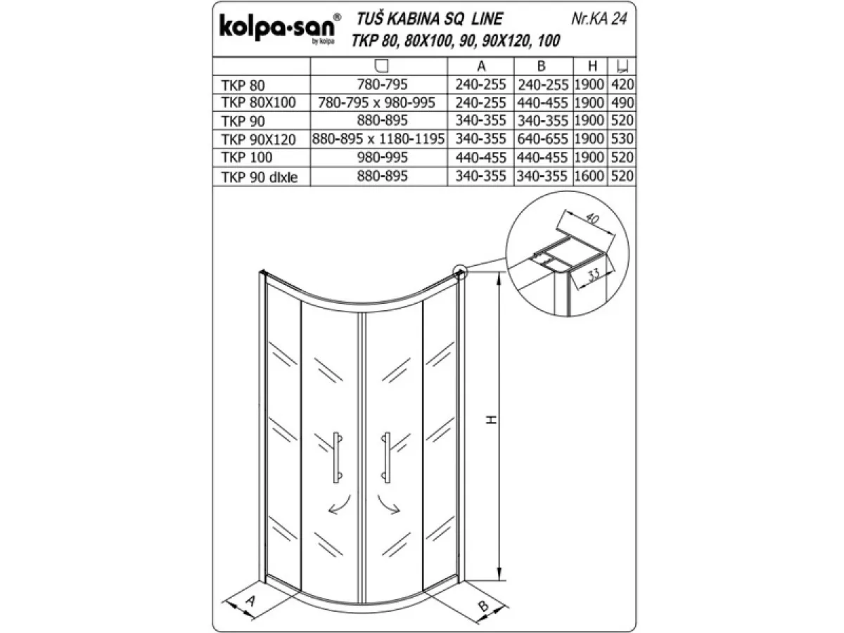 KOLPA SQ line TKP 100 S/CH SILVER 5/6 mm SILVER/CINCILA h=190 - 511420 