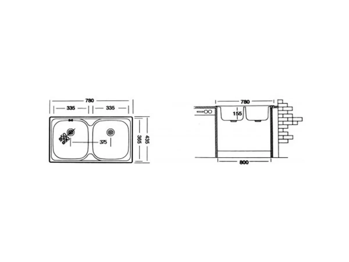 LIV INOX SUDOPERA UGRADNA 43.5x78 EC-189 Ø60 