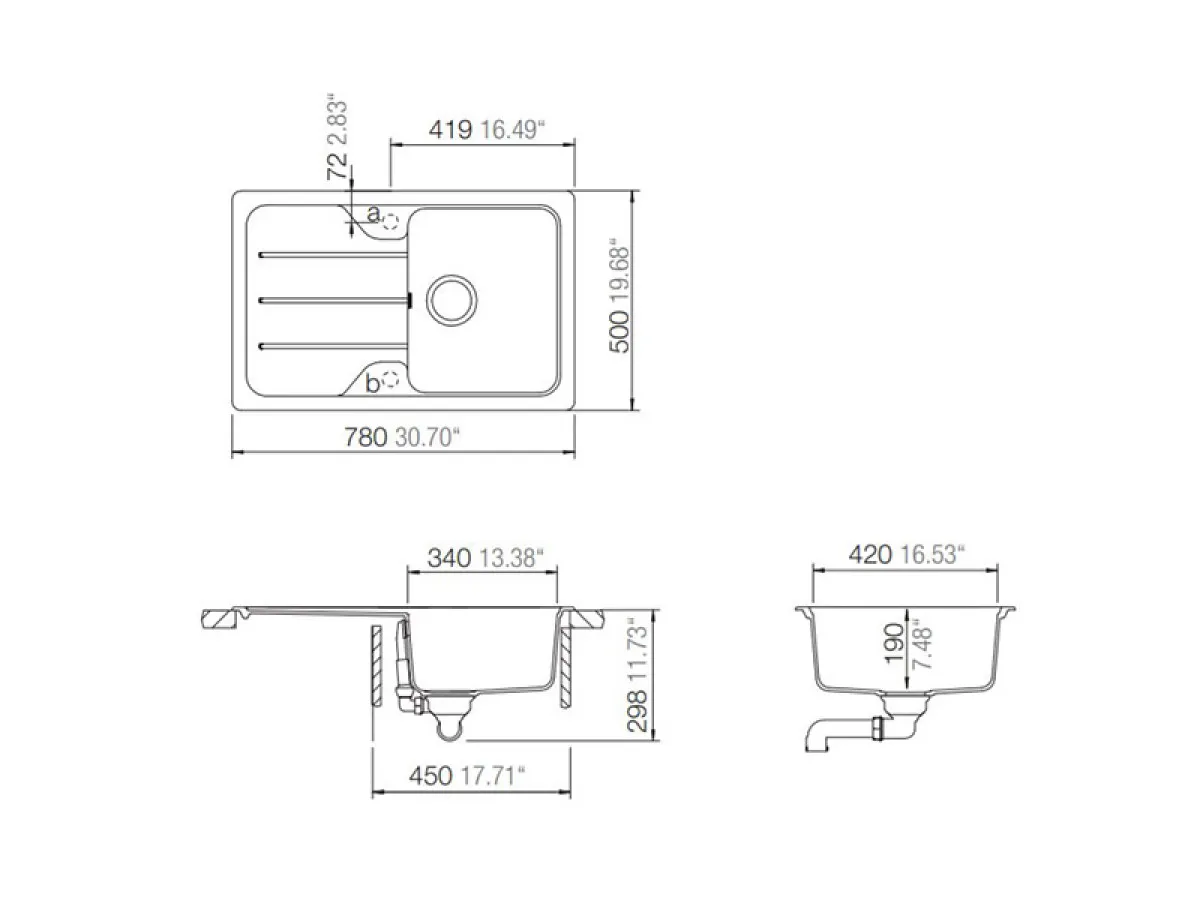 SCHOCK SUDOPERA FORMHAUS D100S 780x500x190mm CROMA (SIVA) 