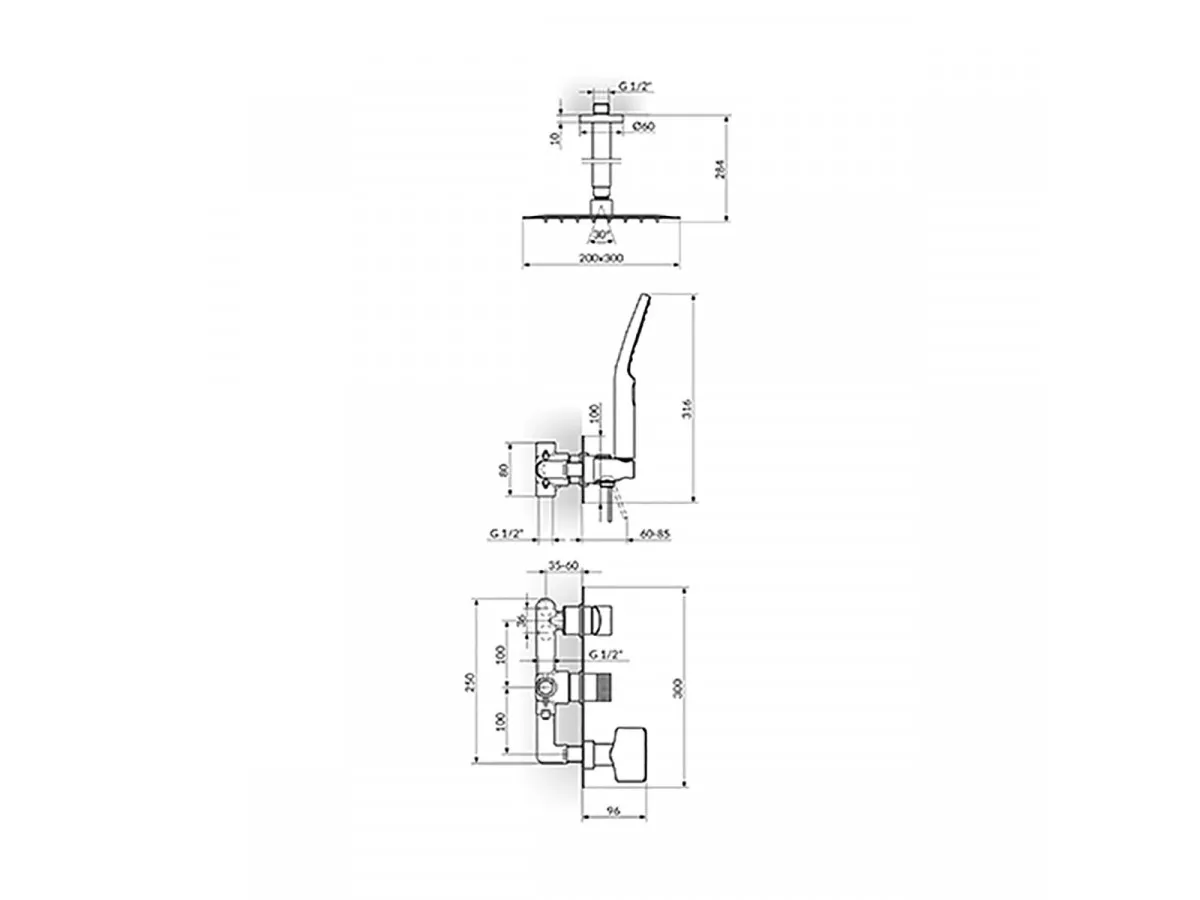 Stolz S2 Uzidna Baterija Sa Plafonskim Tušem 200X300Mm I Ručim Tušem 231607 