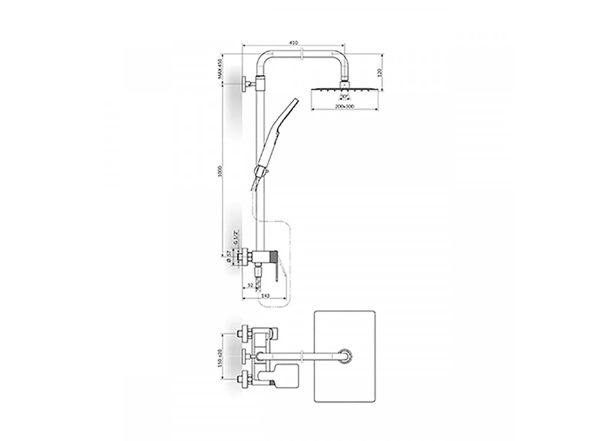 Stolz S2 Baterija Za Tuš Kadu Sa Usponskim Tušem 200*300Mm 237251 