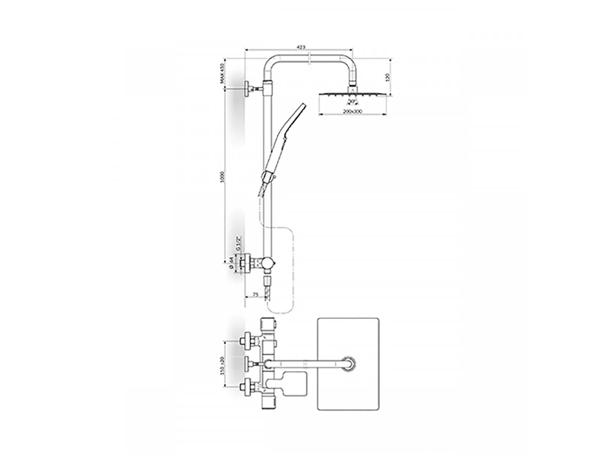 Stolz S2 Termostatska Baterija Sa Usponskim Tušem 200*300Mm 2T37251 