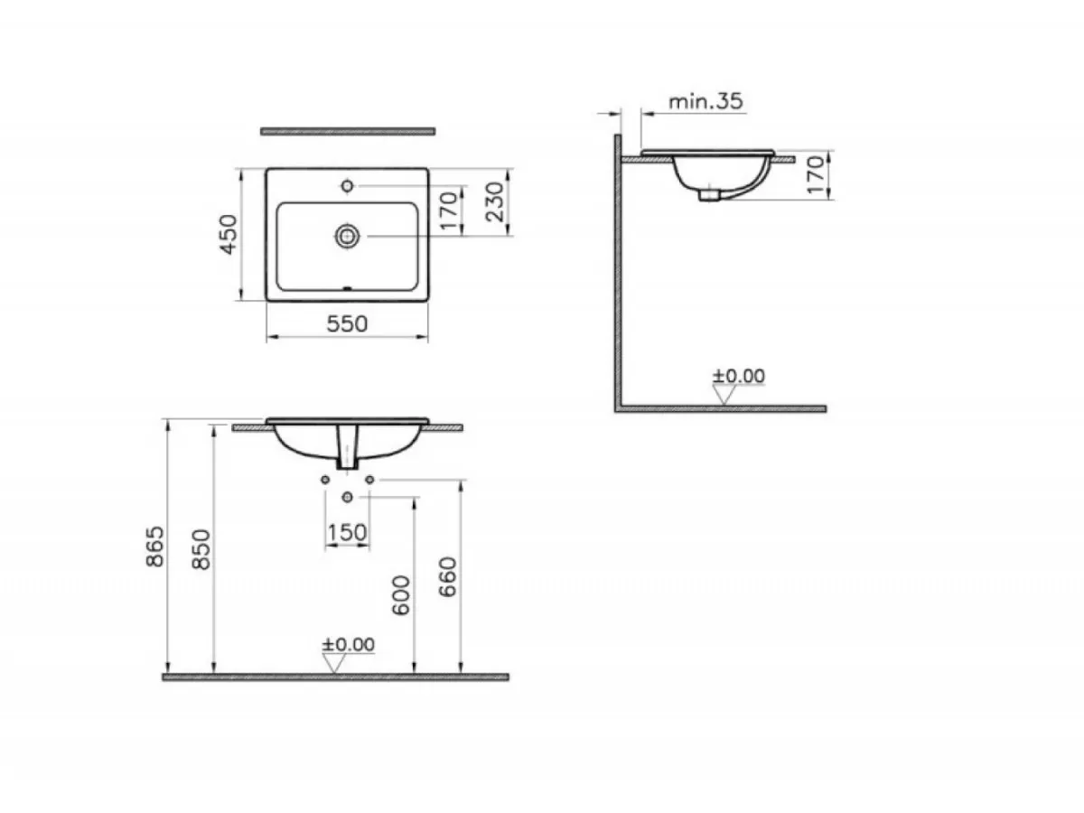 VITRA LAVABO UGRADNI S20 55X45CM 5465B003-0001 