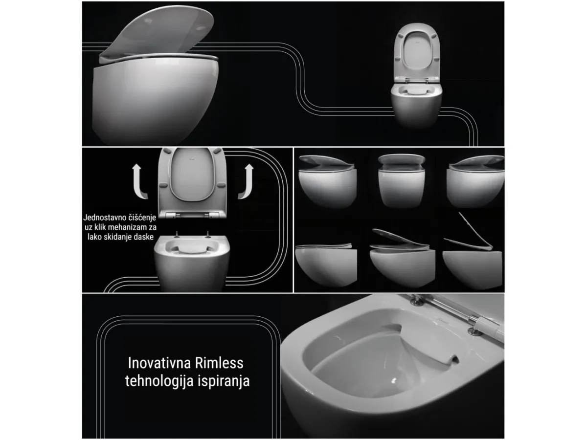 SET FLUENTA UGRADNI KOMPLET RIMLESS WC SOLJA CRNI ONYX TASTER 