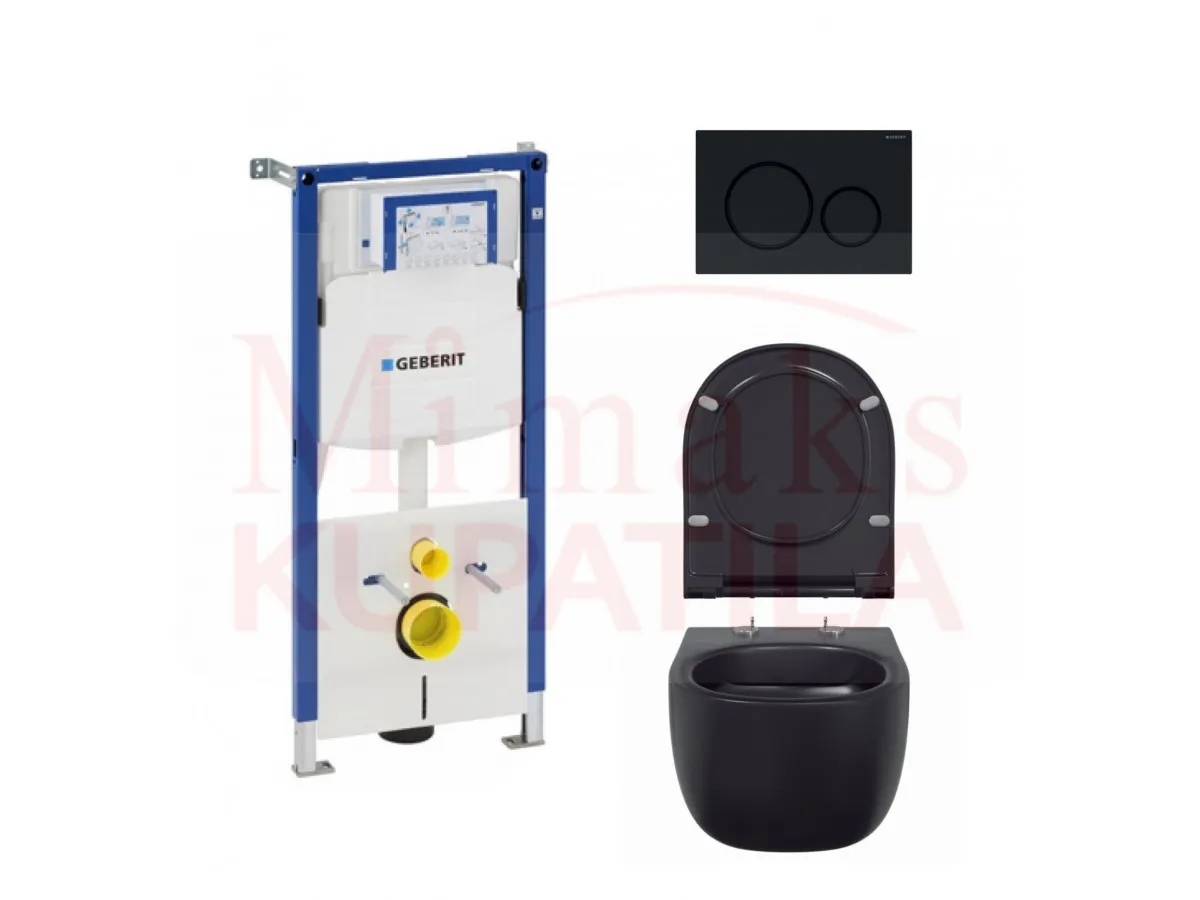SET GEBERIT UGRADNI 458.112.21.1 + CRNA TIPKA + WC SOLJA CRNA SA DASKOM 