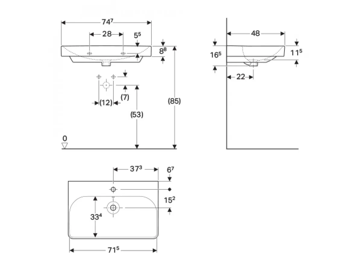 Geberit Smyle Square umivaonik, 75x48 cm 500.249.01.1 