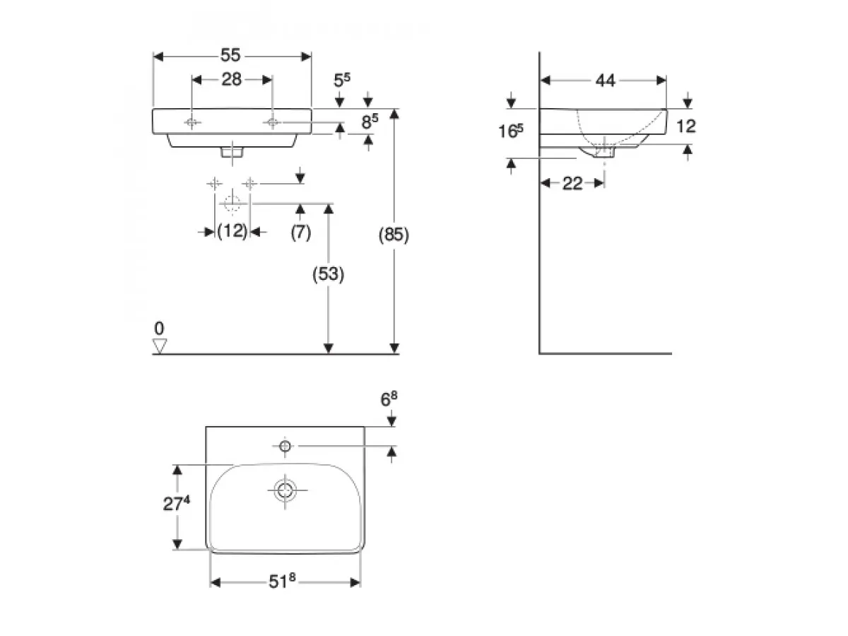 Geberit Smyle Square umivaonik, 55x44 cm 500.259.01.1 