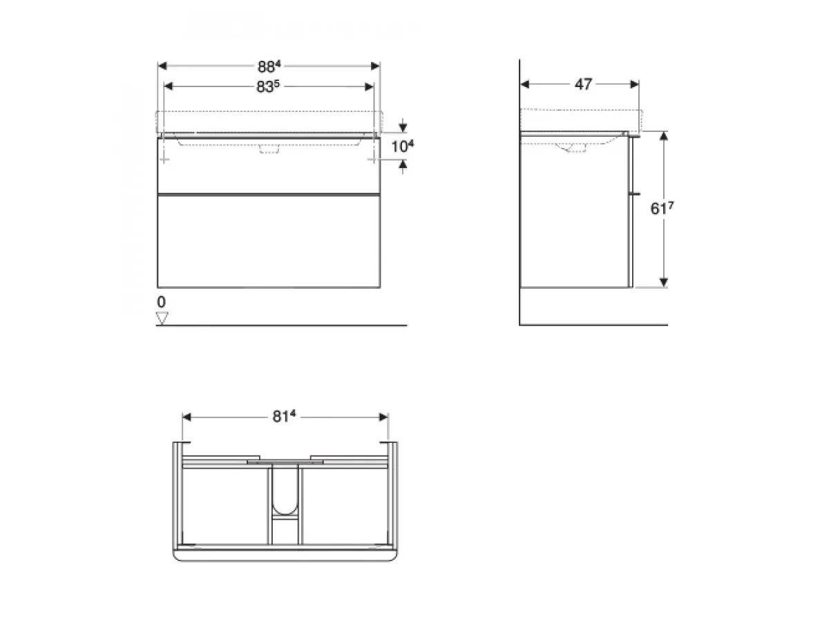 Geberit Smyle Square ormarić, beli, sjaj, 88,4x61,7x47 cm/ u kombinaciji sa umivaonikom 500.251.01.1 