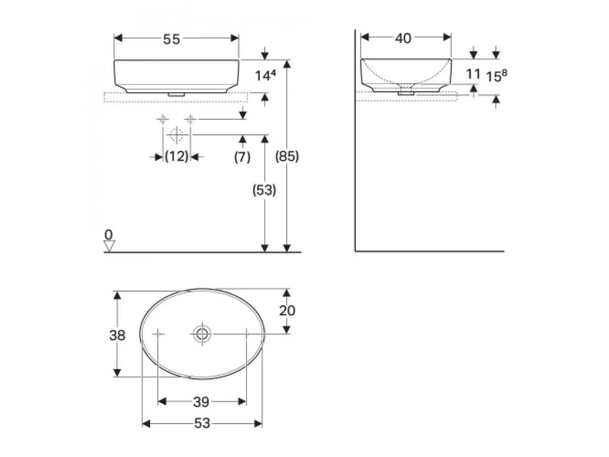 Geberit VariForm nadgradni umivaonik ovalni bez preliva,           55 cm 500.771.01.2 