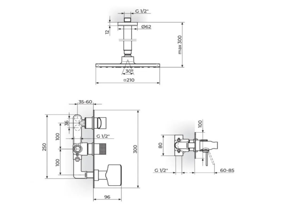 Stolz Uzidna baterija sa ,plafonskim tušem 210*210mm i ručnim tušem  231607B 