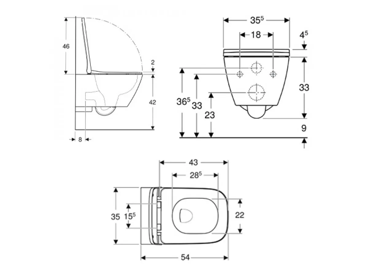 Geberit SMYLE SQUARE500.683.00.2 set konzolna wc šolja 500.208.01.1  skriveno kačenje Rimfree sa sli 