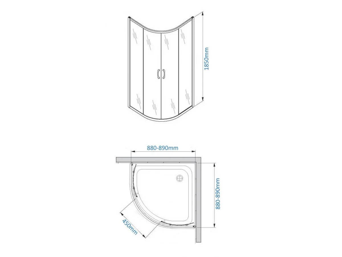 NKS Paravan 6011 providno staklo 6mm R90x185 plitka, silver, kompenzacioni profil KBJ109090ST 