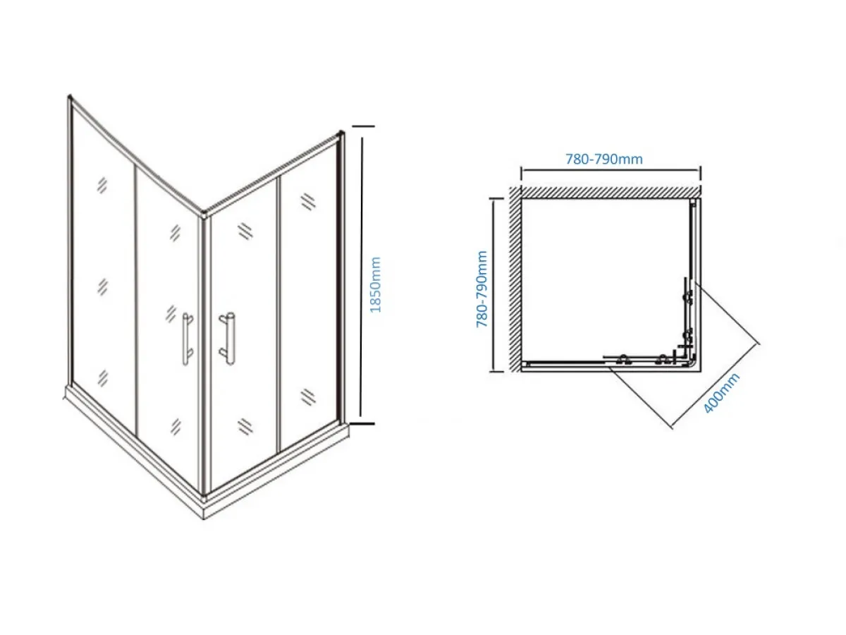 NKS Paravan 6005 providno staklo 6mm 80x80x185 plitka, silver, kompenzacioni profil KBJF00480ST 