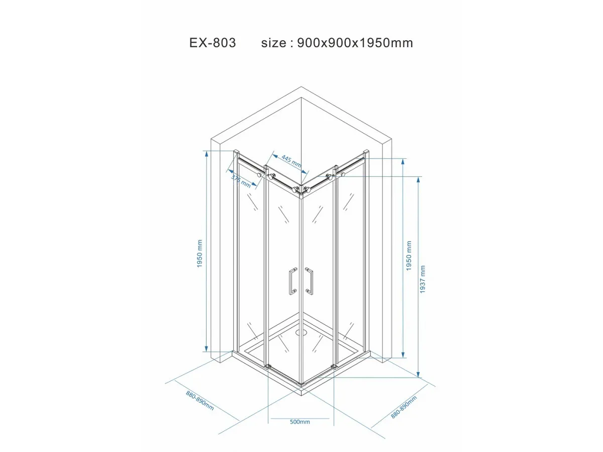 NKS Paravan EX803S 90x90x195/ 8mm dim staklo klizna šipka NANO EASY CLEAN KBKEX80390S 