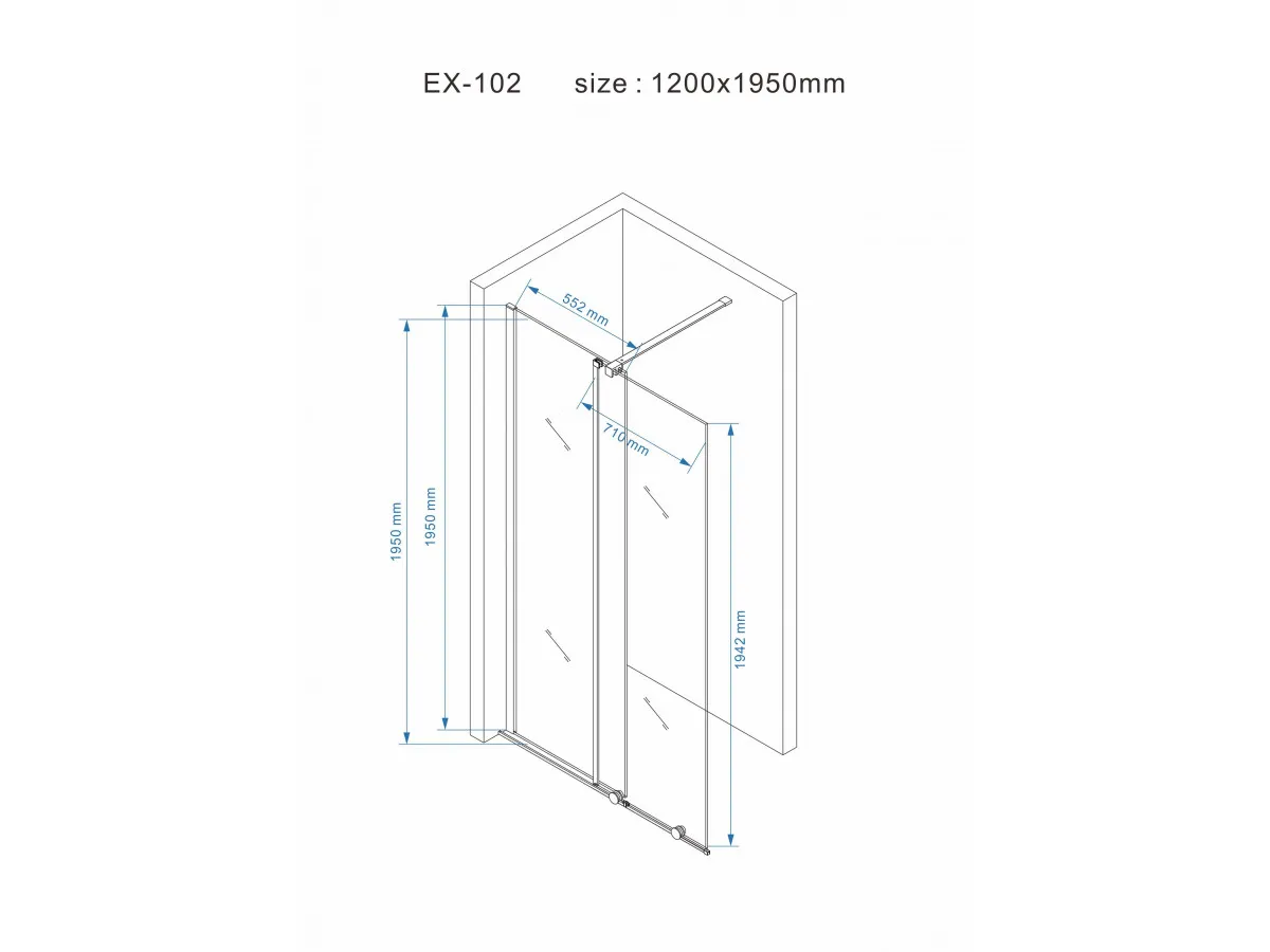 NKS Paravan EX102 sa držačem peškira walk in klizni 1200x1950/ 8mm NANO EASY CLEAN KBKEX102120DP 