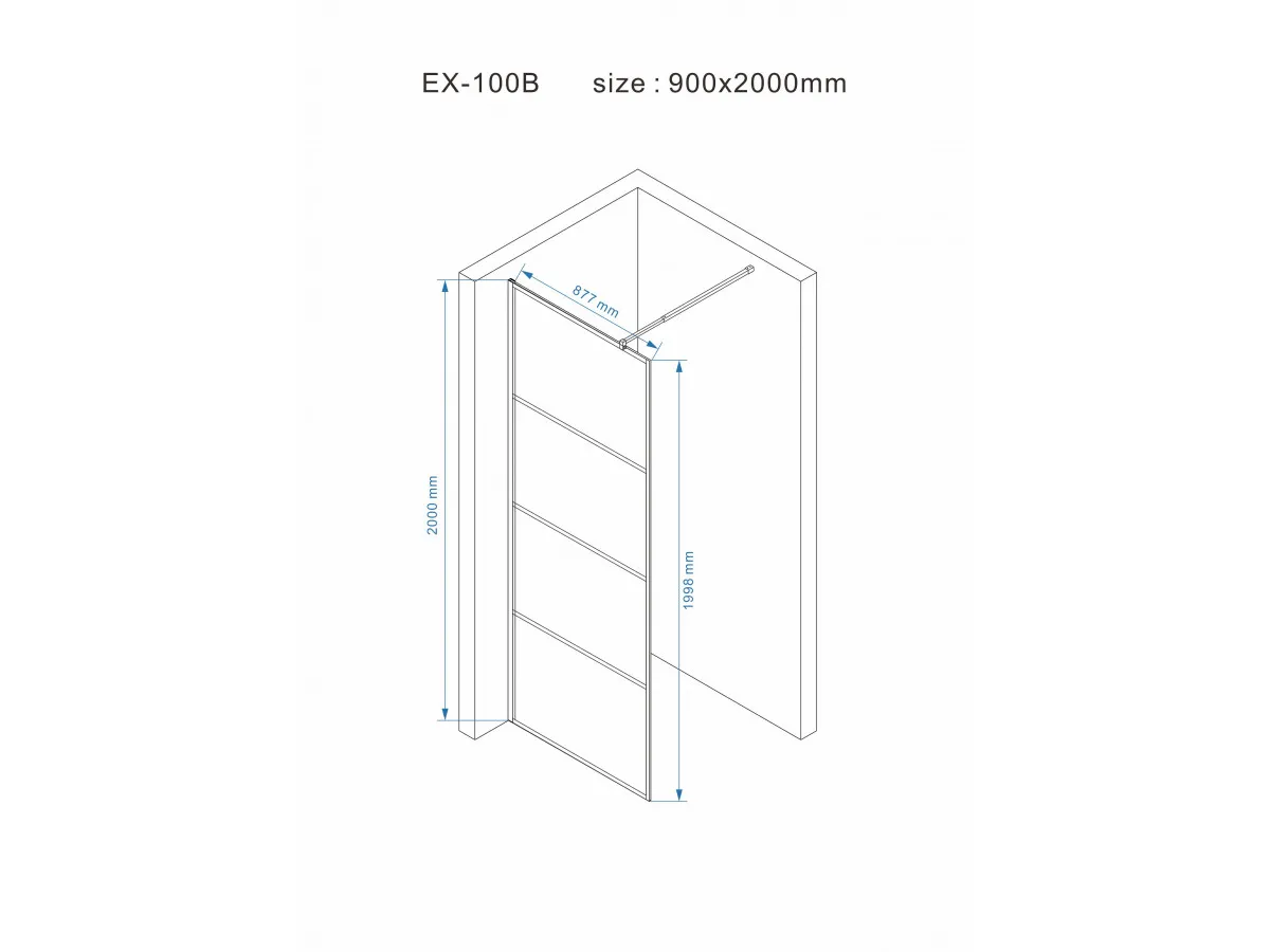 NKS Paravan EX100B-1 walk in crni 900x2000/8mm<br />
NANO EASY CLEAN KBKEX100B190 